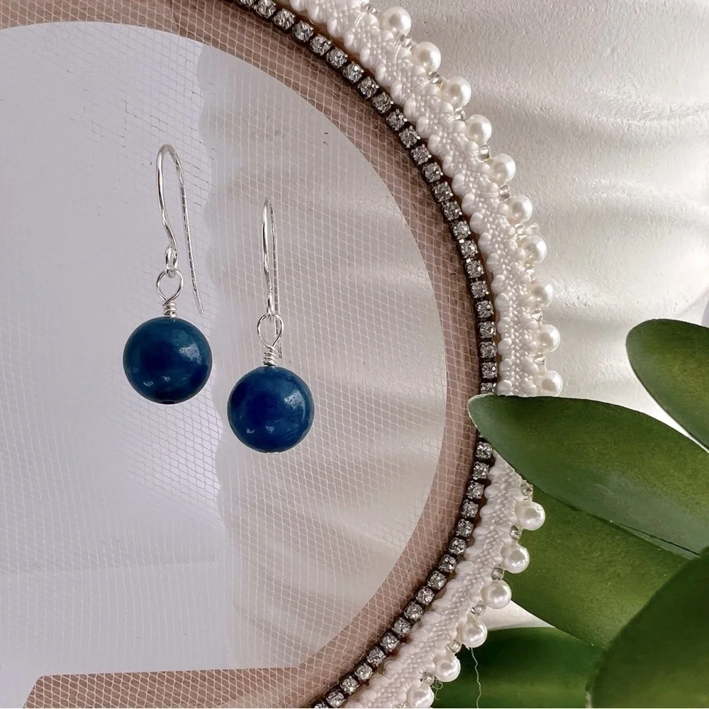 Artisan Sterling Silver Blue Jade Dangle Earrings - Picture 2 of 13